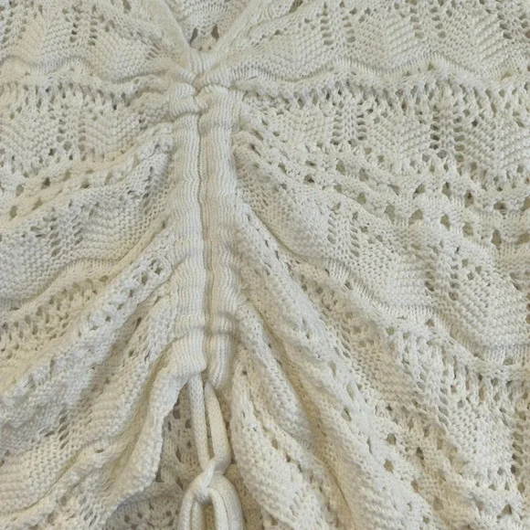 Jessica Simpson Crochet Knit Tank Top Cream Boho Drawstring Beachy Chic L - Picture 4 of 9